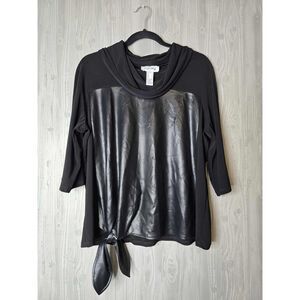 Joseph Ribkoff Black Faux Leather Front Tie Cowl Neck Top Women’s 14
